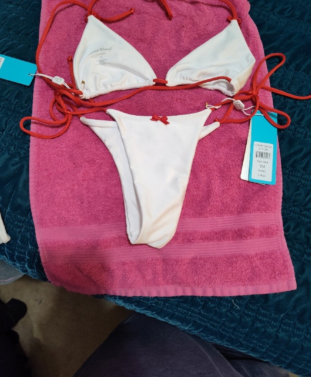 Beach Bunny White & Red Cherry Embellished Triangle Bikini - Picture 6 of 7
